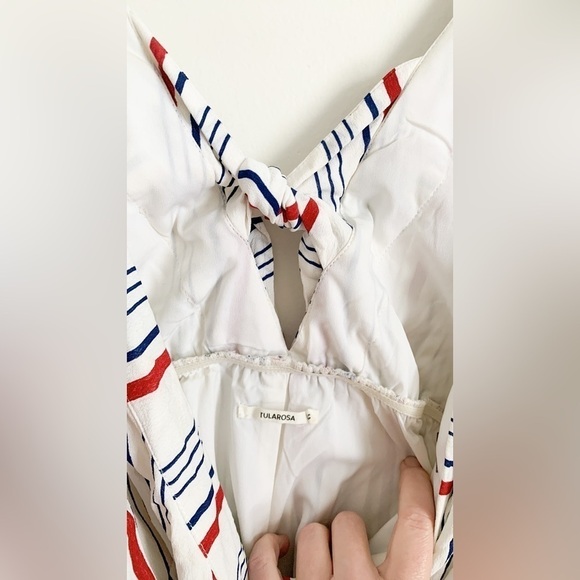 Tularosa Amelia Red White Blue Striped V Neck Tie Back Romper Large - Picture 12 of 16